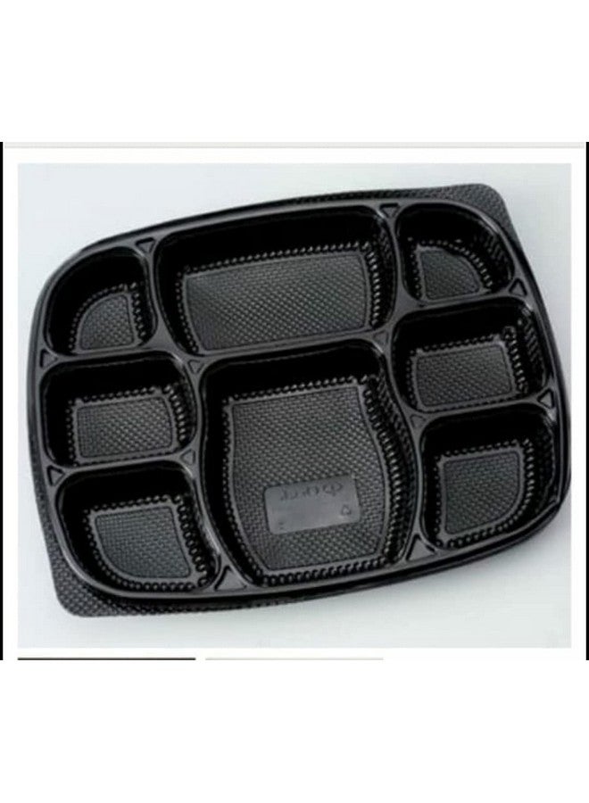 Amit Marketing صينية طعام أميت مع غطاء مجموعة من 25 قطعة آمنة للاستخدام في الميكروويف 8 أقسام للأطباق للعشاء، الغداء، غير قابلة للكسر مصنوعة من 100% خالية من BPA من الدرجة الغذائية باللون الأسود (8CP I 25PCS) - Image 3