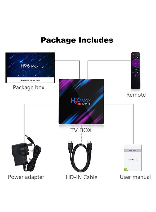 وونكت TV بوكس H96 ماكس ذكي يعمل بنظام أندرويد مع واي فاي مزدوج يدعم تقنية البلوتوث 4.0 بدقة 4K فائقة الوضوح ويدعم الفيديو ثلاثي الأبعاد ANTV-WO-H96MX-4-64 أسود - Image 5