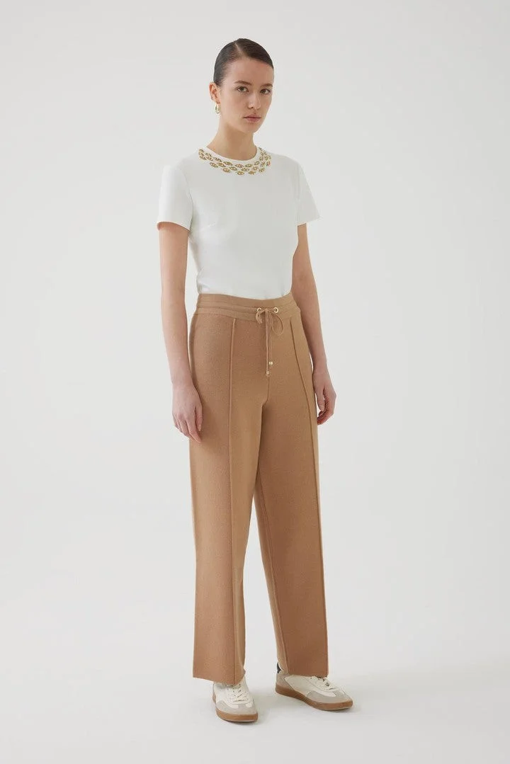 EXQUISE High-Waisted Drawstring Regular Knit Trousers
