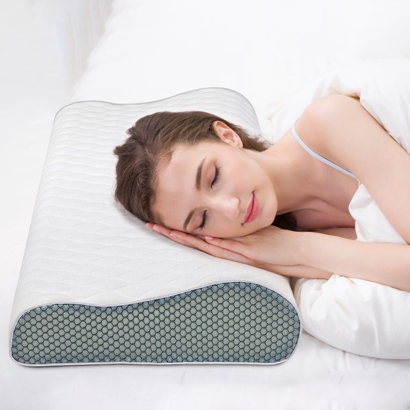 Fityou Memory Foam PillowErgonomic Neck Support PillowOrthopaedic Cervical PillowSleeping Pillow with Zip for Side SleepersBack SleepersWashable Pillow Case60 x 35 cm