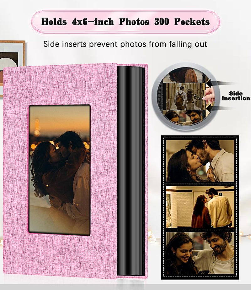 EJBLFE Ejblfe Photo Album 4x6 Linen Cover Slide-in Photo Album Book Can Holds 300 4x6 Photos with 50 Black Sheets for Family Wedding Baby and Holiday Pictures (Pink)  - Image 3