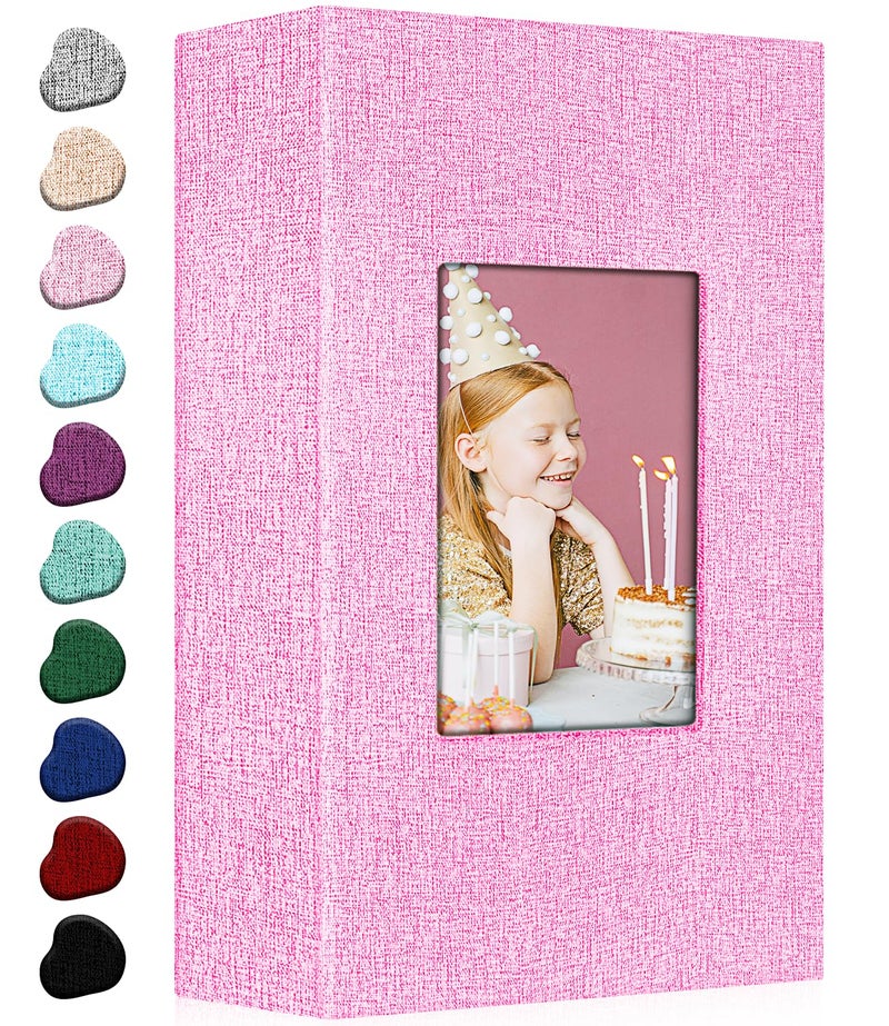 EJBLFE Ejblfe Photo Album 4x6 Linen Cover Slide-in Photo Album Book Can Holds 300 4x6 Photos with 50 Black Sheets for Family Wedding Baby and Holiday Pictures (Pink)  - Image 1