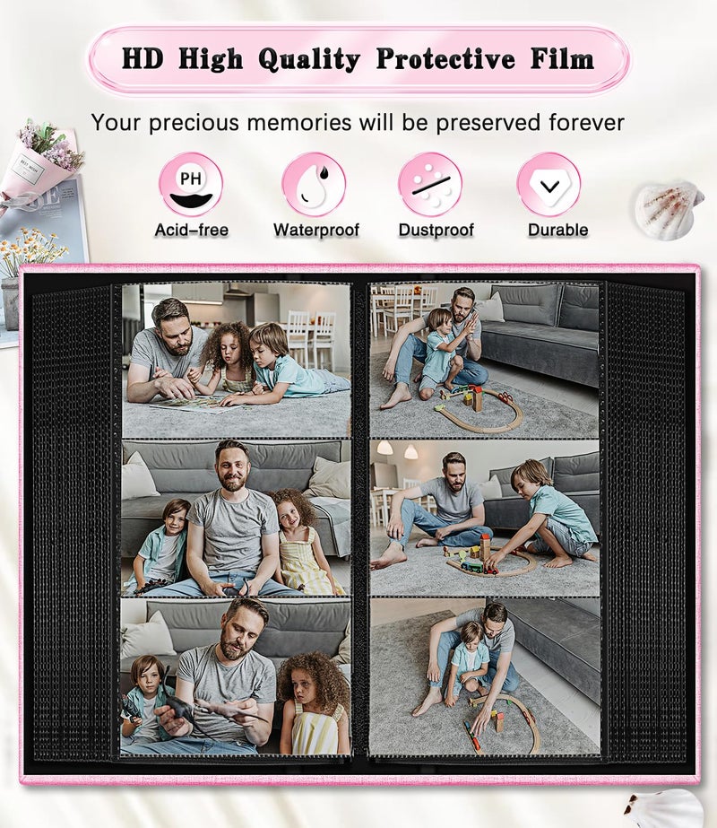 EJBLFE Ejblfe Photo Album 4x6 Linen Cover Slide-in Photo Album Book Can Holds 300 4x6 Photos with 50 Black Sheets for Family Wedding Baby and Holiday Pictures (Pink)  - Image 4