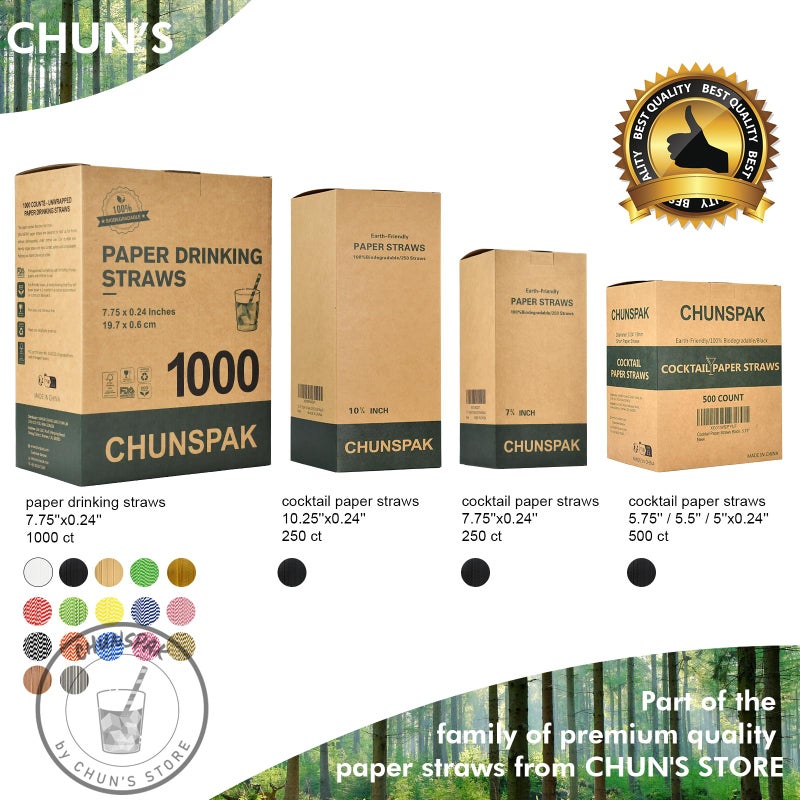 chunspak Black Paper Straws 1000 Count - 7.75"" x 0.24""  100% Biodegradable & Compostable  Disposable Drinking Straws Bulk - Cocktail  Bars  Restaurants - Image 5