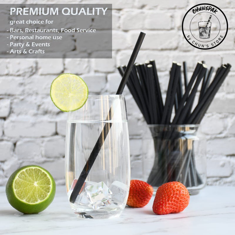 chunspak Black Paper Straws 1000 Count - 7.75"" x 0.24""  100% Biodegradable & Compostable  Disposable Drinking Straws Bulk - Cocktail  Bars  Restaurants - Image 3