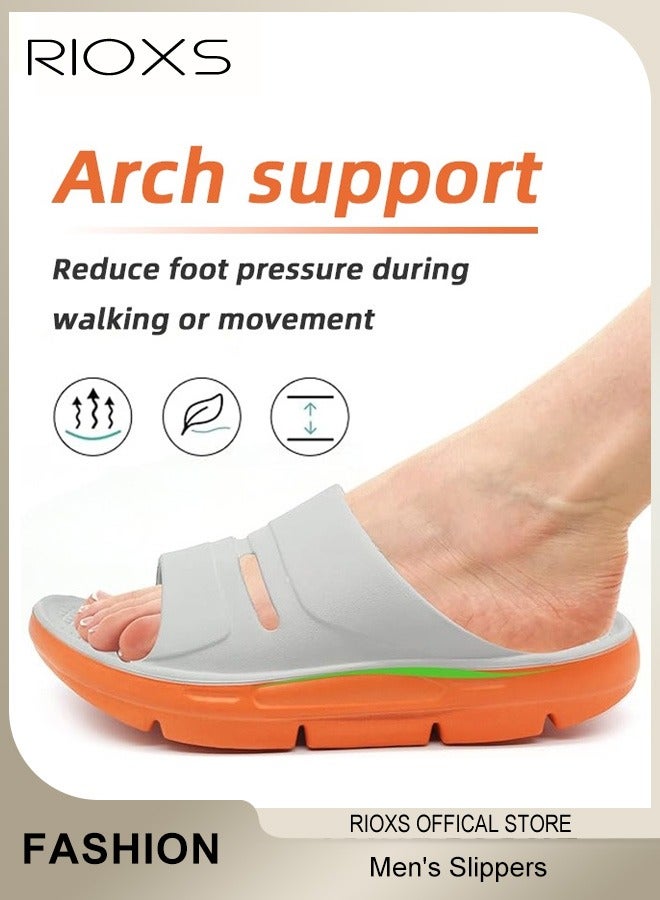 RIOXS Men's Casual Slippers, Thick Cushion Open Toe Sport Slides Slippers, Lightweight Soft Sole Slippers, Sole Platform U-Shaped Slippers for Men, Anti-Slip Sandal Slippers,Comfortable Arch Support Slippers For Indoors Outdoors  - Image 2