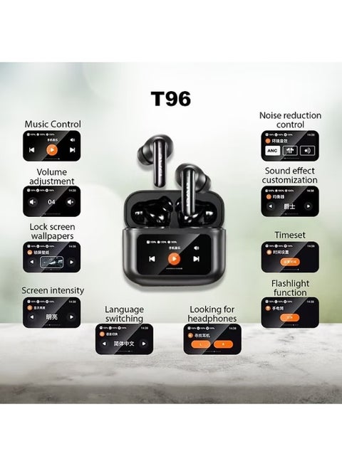 EARBUDS T96 ANC    AWEI T96 ANC Wireless Bluetooth V 5.4 Earphones Noise Reduction Headphones Full-Color LED Touchscreen TWS Sport Headest With Mic