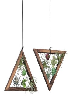 J JACKCUBE DESIGN J JACKCUBE DESIGN Air Plant Triangle Frame Hanging Airplant Holder, Rustic Wood Tillandsia, Succulent Plants Display Hanger Shelf for Wall Décor, Set of 2- MK1061A  - Image 3