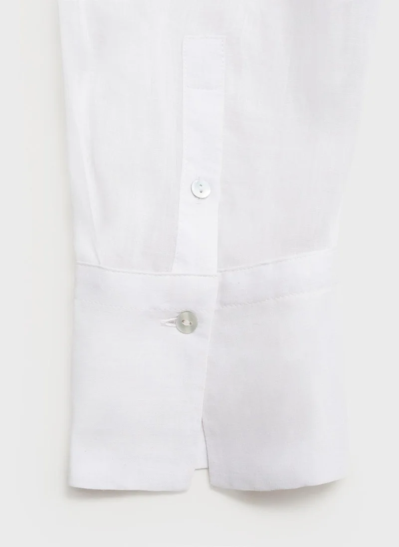 MANGO Regular Ramie Shirt Pocket