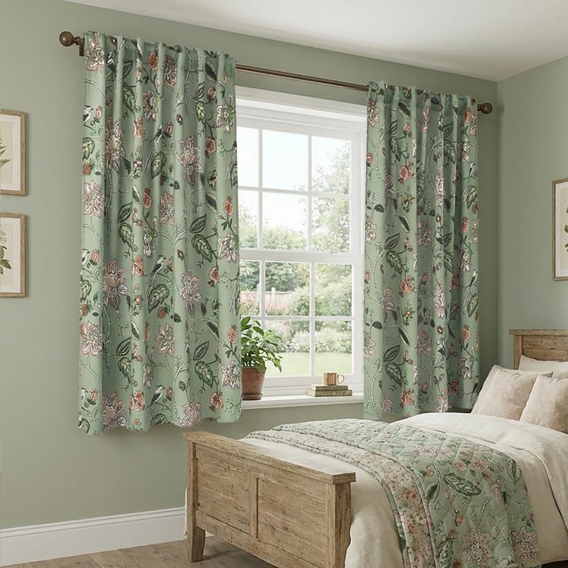 Lino Rosa Short Floral Patterned Blackout Curtains for Bedroom, Decorative Black Out Window Treatments for Bathroom & Kitchen & Small Window, 54 Inch Long, 2 Panels Set, Sage Green - Image 1