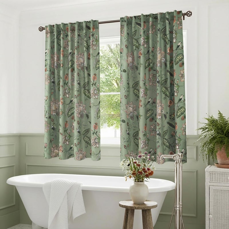 Lino Rosa Short Floral Patterned Blackout Curtains for Bedroom, Decorative Black Out Window Treatments for Bathroom & Kitchen & Small Window, 54 Inch Long, 2 Panels Set, Sage Green - Image 5