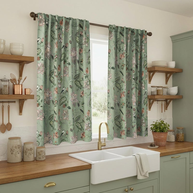 Lino Rosa Short Floral Patterned Blackout Curtains for Bedroom, Decorative Black Out Window Treatments for Bathroom & Kitchen & Small Window, 54 Inch Long, 2 Panels Set, Sage Green - Image 4