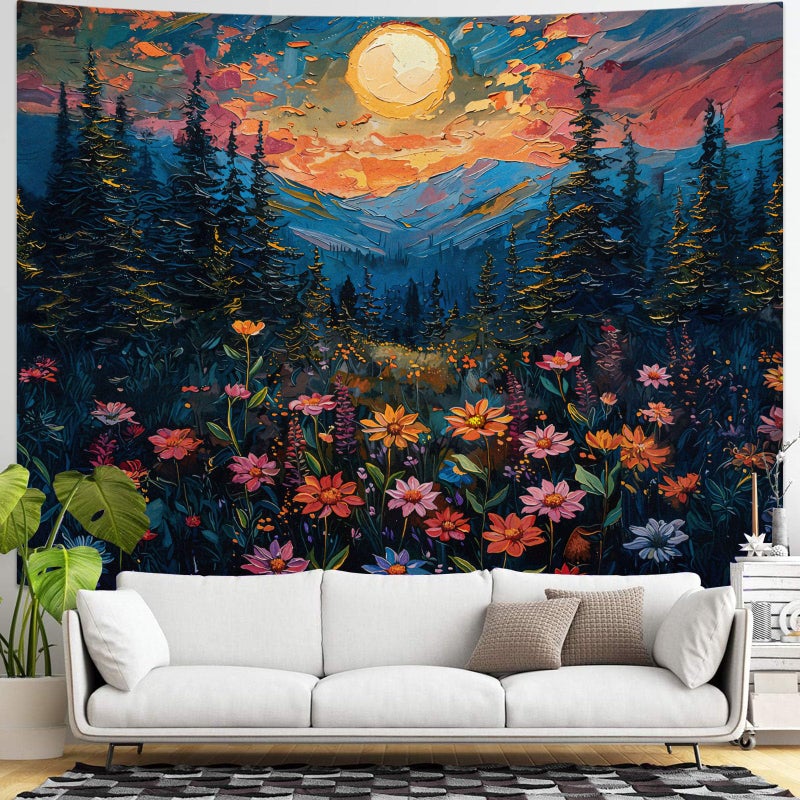 kampdream Landscape Tapestry, Scenery Art Wall Tapestries, Nature Wall Decor for Bedroom Living Room Backdrop Sunset Wildflowers 36Ã—48 inches - Image 2
