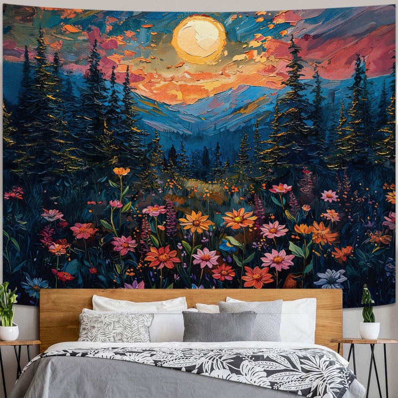 kampdream Landscape Tapestry, Scenery Art Wall Tapestries, Nature Wall Decor for Bedroom Living Room Backdrop Sunset Wildflowers 36Ã—48 inches - Image 3