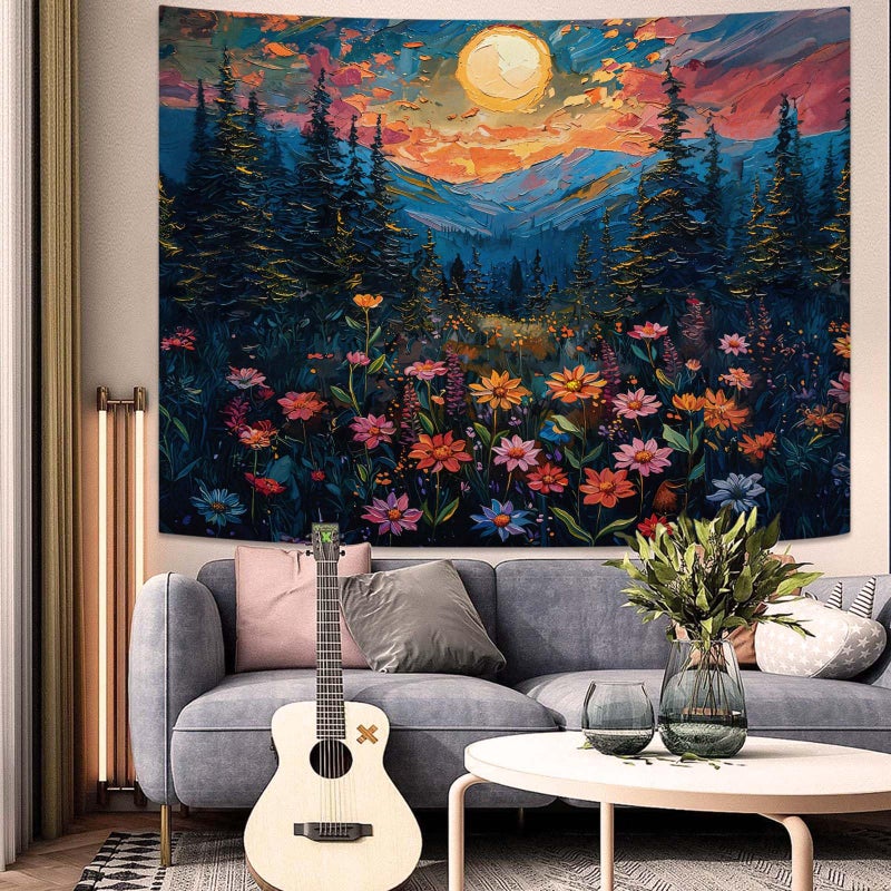 kampdream Landscape Tapestry, Scenery Art Wall Tapestries, Nature Wall Decor for Bedroom Living Room Backdrop Sunset Wildflowers 36Ã—48 inches - Image 4