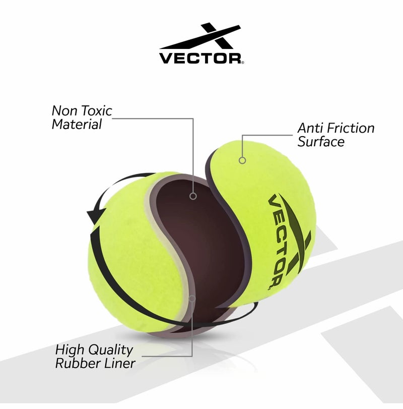 Vector X High Bounce Light Weight Tennis Ball for Cricket Practice, Street Match Ball, Training Exercise Ball for Outdoor & Indoor, Beginners & Pet Dog Play Balls (Pack of 12) Yellow - Image 4