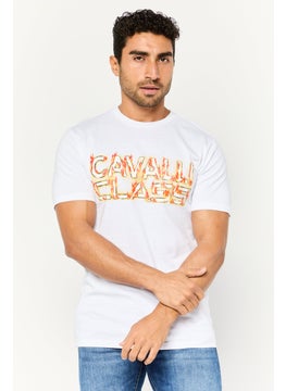 Cavalli Class Men Crew Neck Short Sleeve Brand Logo T-Shirts, White  - Image 1