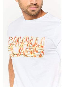 Cavalli Class Men Crew Neck Short Sleeve Brand Logo T-Shirts, White  - Image 3