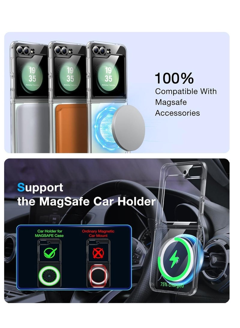 MIGOFAST Samsung Galaxy Z Flip 6 Magnetic Clear Case Cover Compatible with Magsafe Card Wallet and Wireless Charger Transparent Shockproof and Drop-Proof Anti-Yellowing Case Galaxy Z Flip6  - Image 3