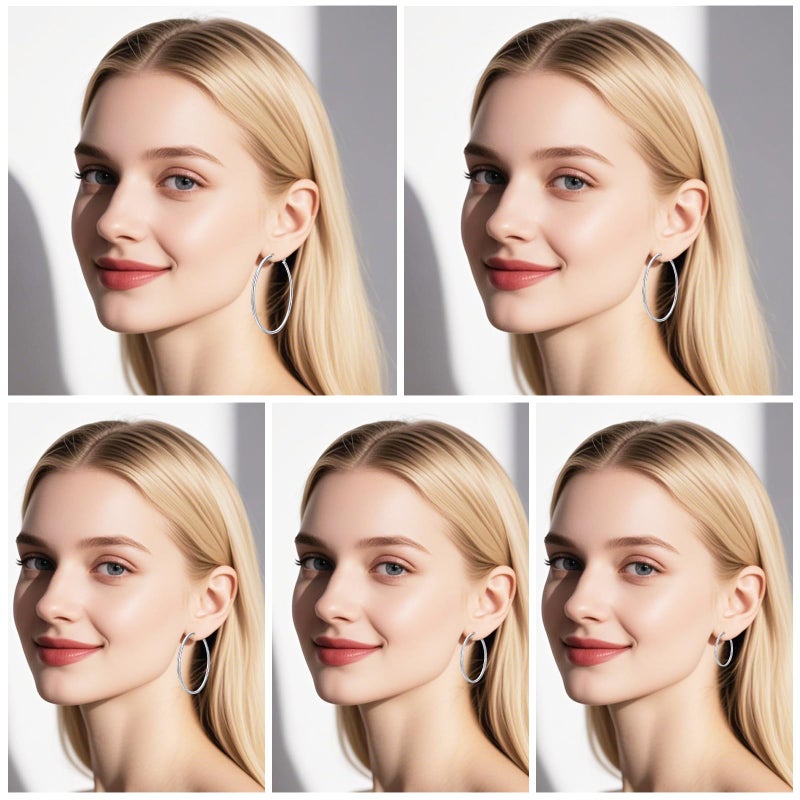 Tedux 5 Pairs Stainless Steel Hoop Earrings, Big Thin Hypoallergenic Earrings for Women, Stylish Simple Hoop Earrings 30/40/50/60/70mm - Image 2