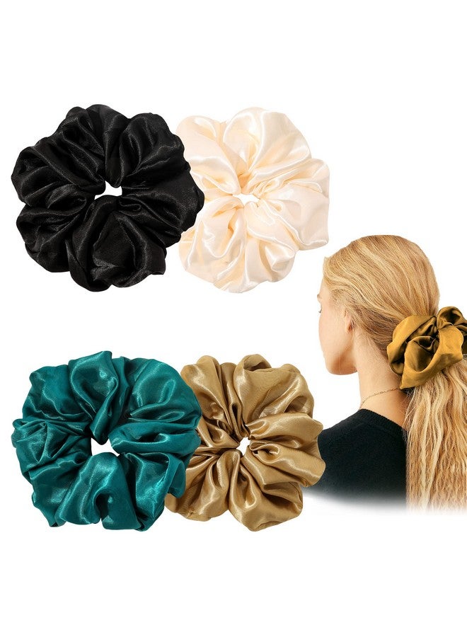 Ivyu Silk Scrunchies Satin Hair Ties For Women 4 Psc Oversize Soft Big Scrunchies For Women Ligas Para El Cabello De Mujer Decorations Large Hair Scrunchy Elastic Ponytail Hair Band Gift For Girls - Image 1