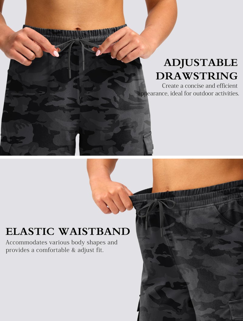 Viodia 15" Long Shorts for Women Hiking Cargo Bermuda Shorts Lightweight Quick Dry Knee Length Capris for Summer Travel Fishing Black Camo - Image 4