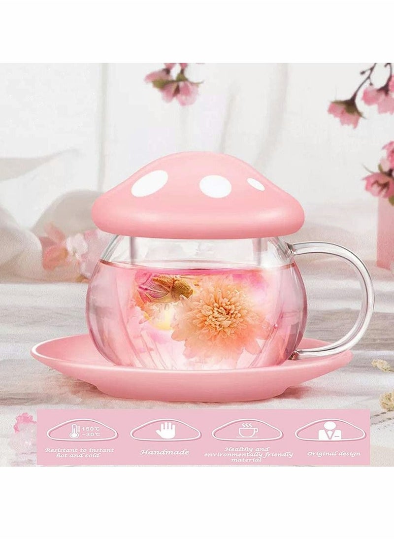 Y&D - Tea Mug with Strainer Filter Infuserfor Loose Leaf Mushroom Design Cute and Heat Resistant for Women Man Friends Gifts(290ML 9.6oz) (Pink) - Image 1