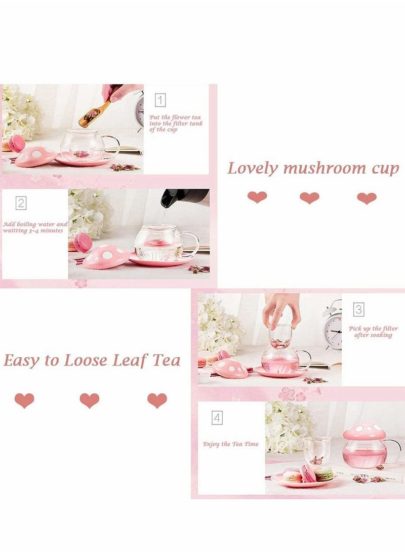 Y&D - Tea Mug with Strainer Filter Infuserfor Loose Leaf Mushroom Design Cute and Heat Resistant for Women Man Friends Gifts(290ML 9.6oz) (Pink) - Image 1