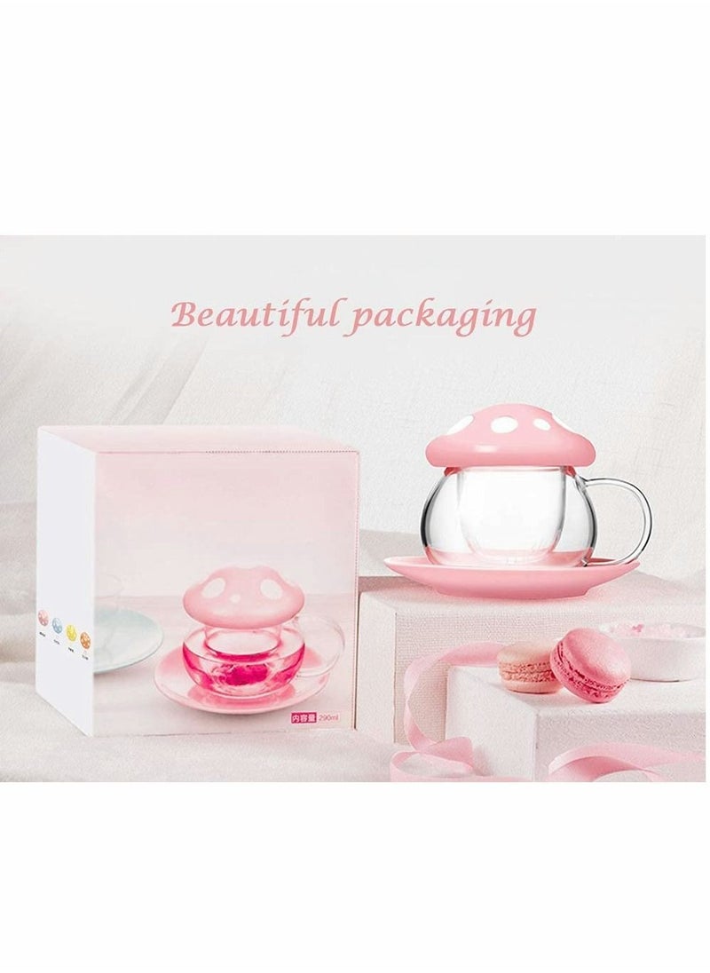 Y&D - Tea Mug with Strainer Filter Infuserfor Loose Leaf Mushroom Design Cute and Heat Resistant for Women Man Friends Gifts(290ML 9.6oz) (Pink) - Image 1