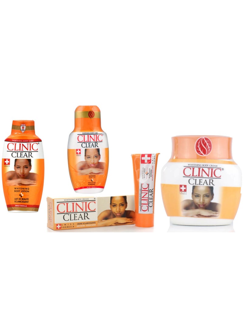 Clinic Clear Whitening Body Lotion, Cream, Tube and Oil Complete Set  - Image 1