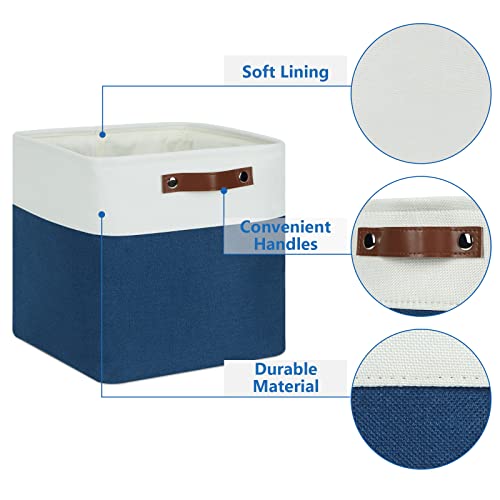 Temary Fabric Storage Cubes 11x11 Cube Storage Bins 4Pack Blue Storage Baskets for Organizing Home, Closet, Empty Gift Baskets with Handles (White&Blue) - Image 3