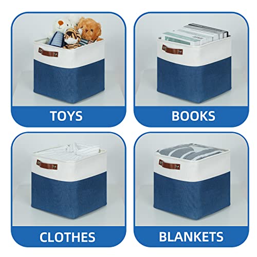 Temary Fabric Storage Cubes 11x11 Cube Storage Bins 4Pack Blue Storage Baskets for Organizing Home, Closet, Empty Gift Baskets with Handles (White&Blue) - Image 4