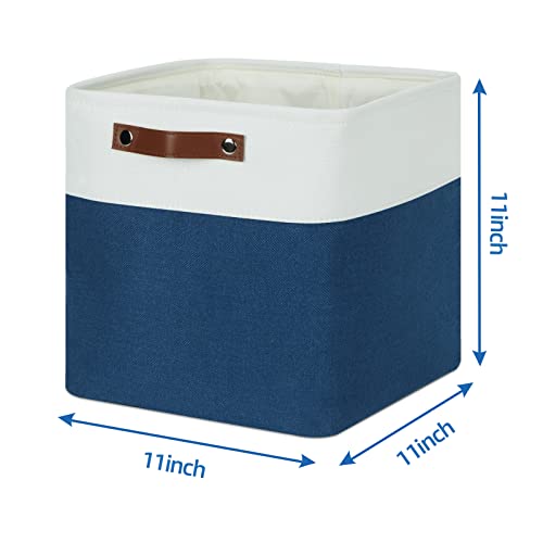 Temary Fabric Storage Cubes 11x11 Cube Storage Bins 4Pack Blue Storage Baskets for Organizing Home, Closet, Empty Gift Baskets with Handles (White&Blue) - Image 2