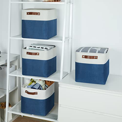 Temary Fabric Storage Cubes 11x11 Cube Storage Bins 4Pack Blue Storage Baskets for Organizing Home, Closet, Empty Gift Baskets with Handles (White&Blue) - Image 5