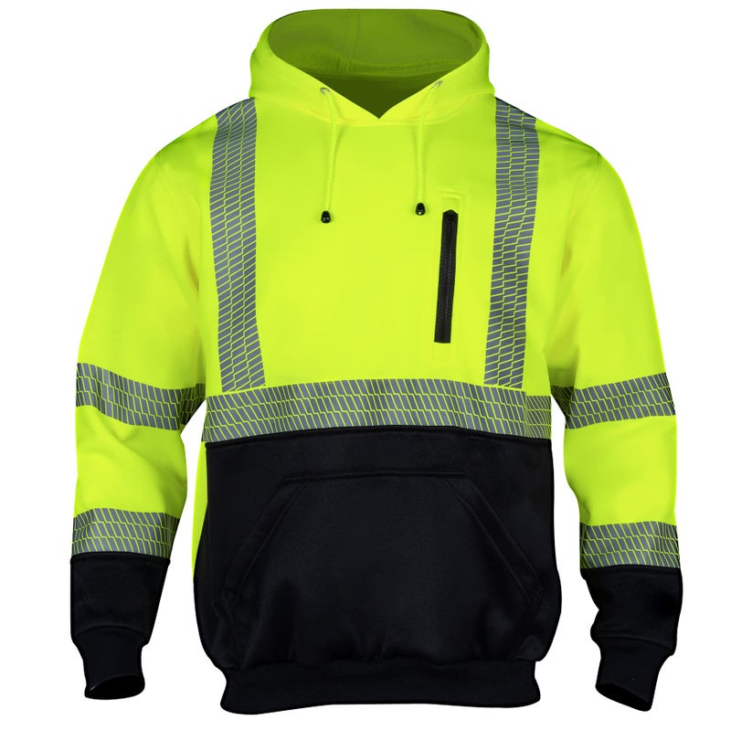 FONIRRA Hi Vis Hoodie for Men Reflective ANSI Class 3 Safety Sweatshirts High Visibility Construction Work Winter Pullover Yellow - Image 1