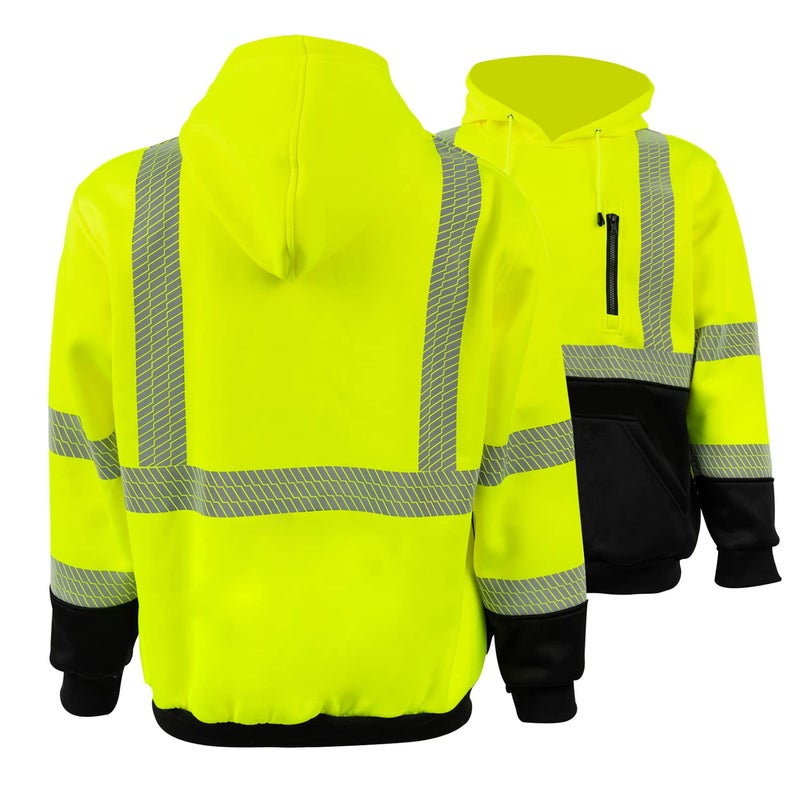 FONIRRA Hi Vis Hoodie for Men Reflective ANSI Class 3 Safety Sweatshirts High Visibility Construction Work Winter Pullover Yellow - Image 2