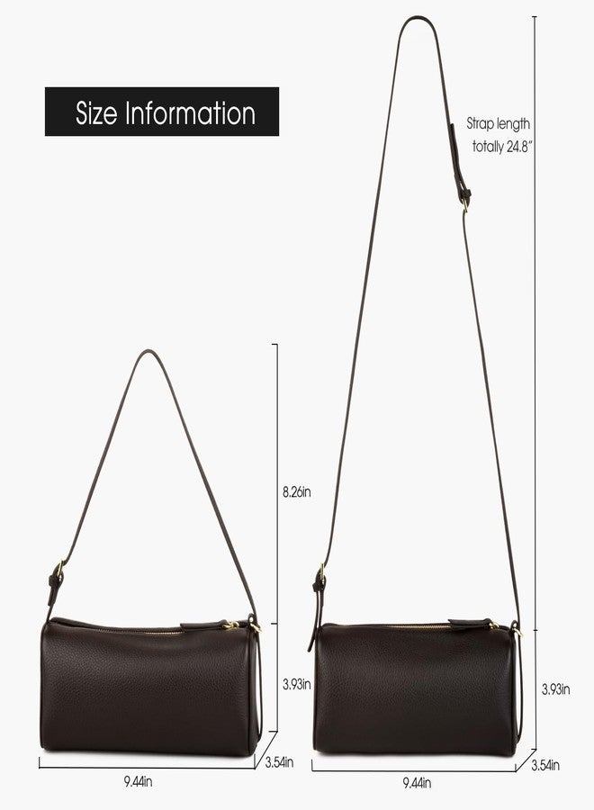 DONNAIN Premium Full Grained Leather Crossbody Purses for Women, Barrel Bag and Hobo Bags for Women with Adjustable Strap, Coffee, Small - Image 2
