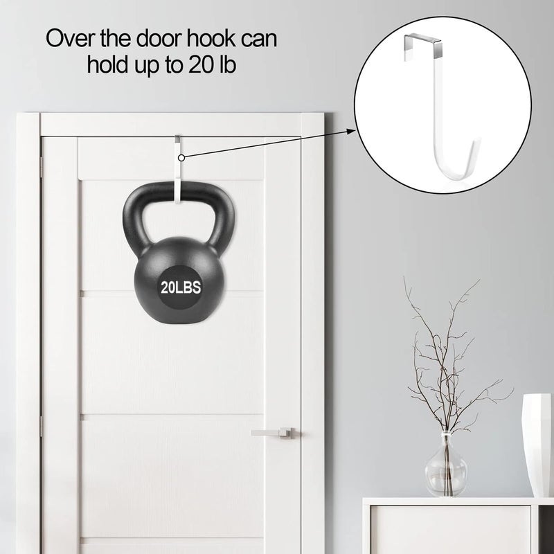 Romeda 6 Pack Over The Door Hooks, Sturdy Metal Single Over Door Hooks, White Door Hanger Hook Door Hooks for Hanging, Towels, Clothes, Bathroom, Hold Up to 7Lbs - Image 5