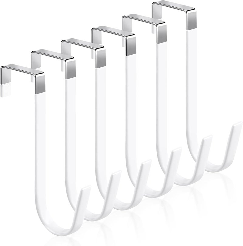 Romeda 6 Pack Over The Door Hooks, Sturdy Metal Single Over Door Hooks, White Door Hanger Hook Door Hooks for Hanging, Towels, Clothes, Bathroom, Hold Up to 7Lbs - Image 1