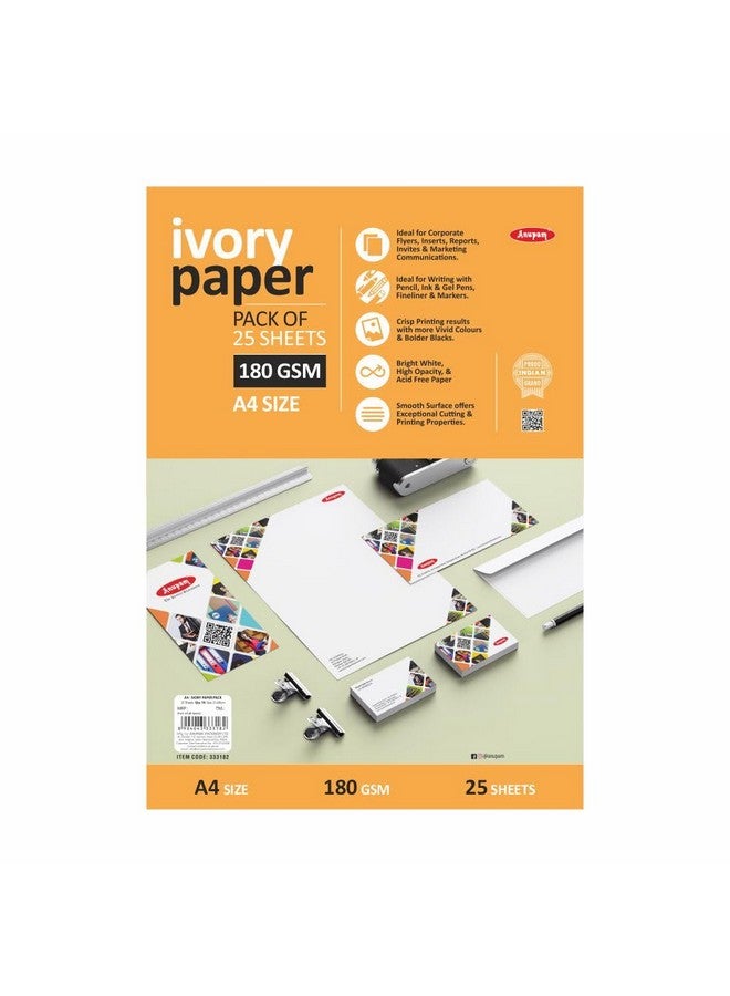 Anupam Ivory Paper - Acid Free - 25 Loose Sheets - 180 GSM - A4 - Art,Craft, Painting and project work - Image 1