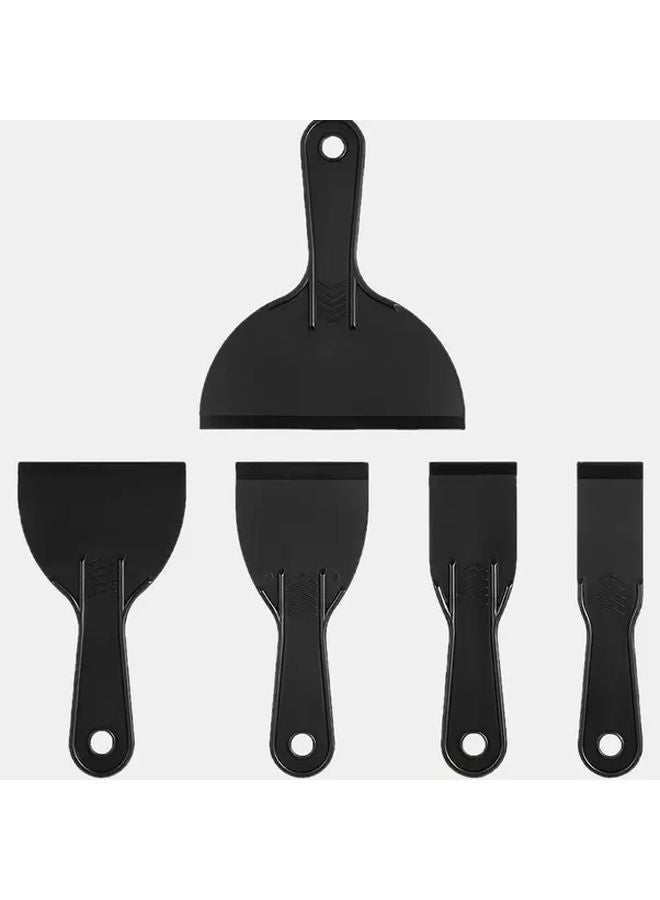 5pcs Black Plastic Putty Knife Set Flexible Scraper Tool For Wall Repair - Image 1