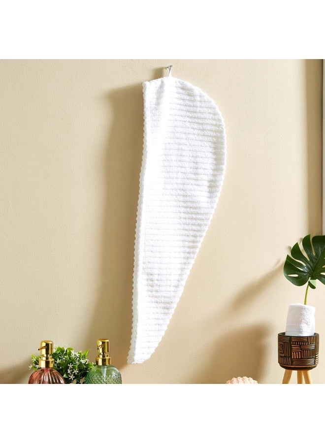 Ribbed Cotton Hair Wrap Towel White 68x23cm - Image 2