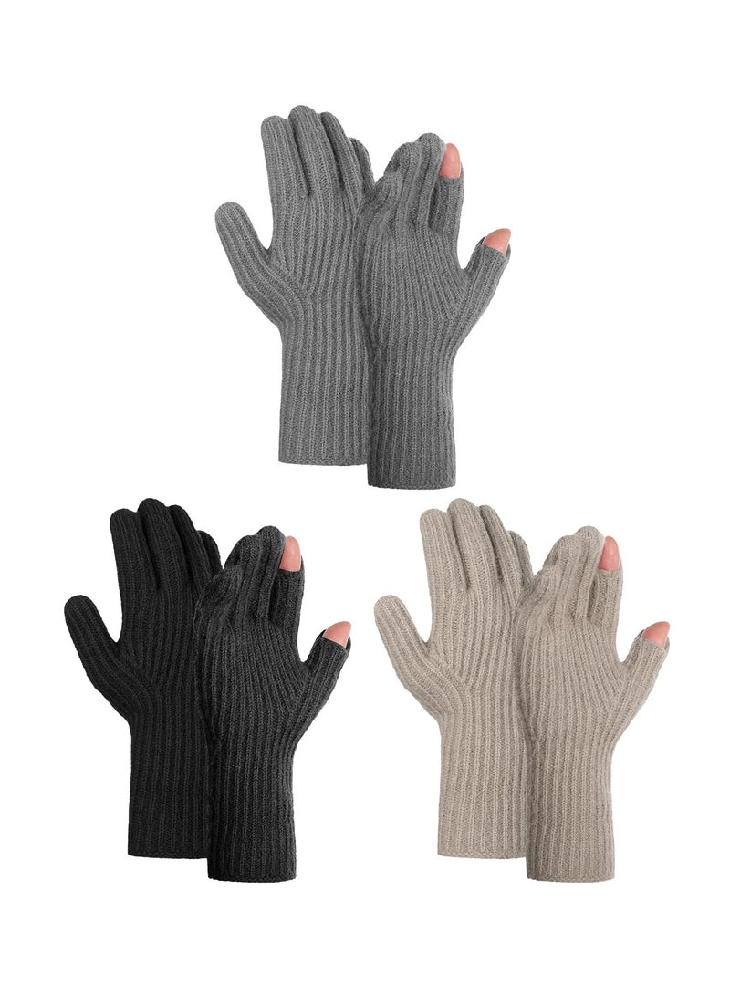 Winter Knit Gloves for Men Women, Touch Screen Texting Gloves, Warm Knitted Glove for Outdoor Soft Elastic Lining, 3Pack - Image 1