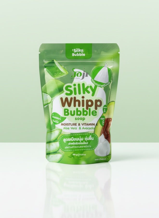 JOJI Silky Whipp Bubble Soap Aloe Vera and Avocado 100 g Moisturizing and Vitamin E Brightening Facial and Body Soap for Smooth Soft and Glowing Skin