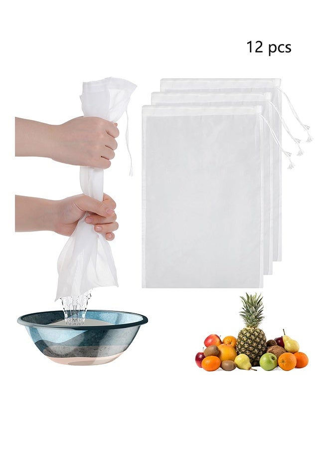 12 PCS Food Grade Nut Milk Filter Bags Vegetable juice filter bag,200 Micron Fine Mesh Bag for Straining Milk, Coffee, Juices, Tea(6 pcs 20*30 cm and 6 pcs 15*20 cm)  - Image 1