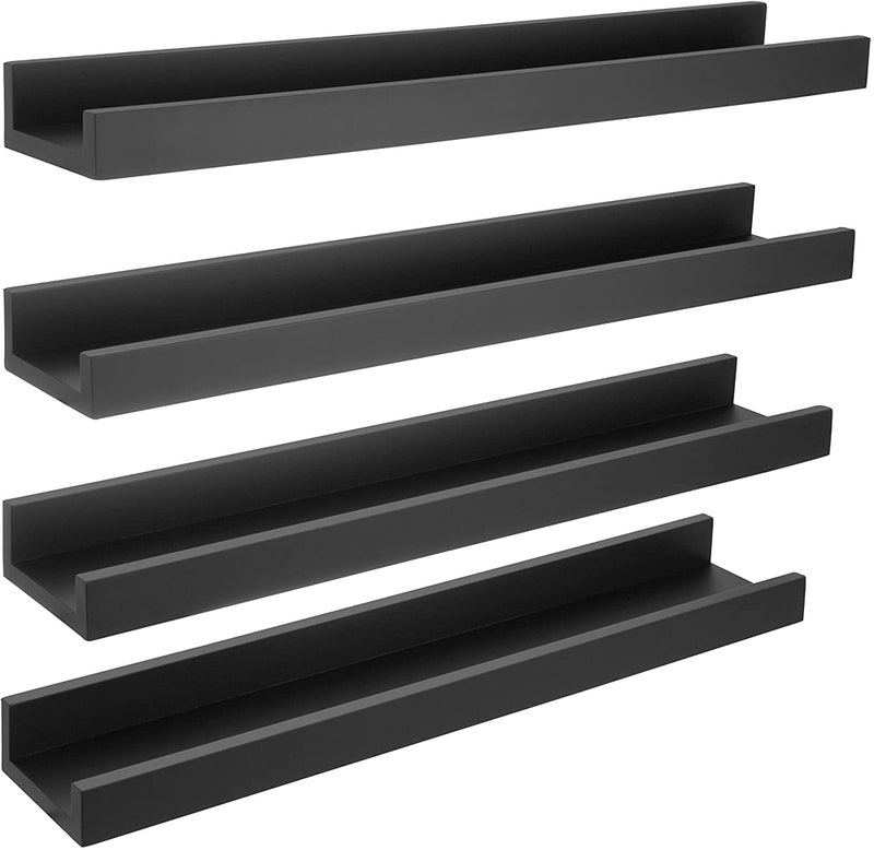 Kiera Grace Edge Wood Floating Shelves - 23", Black, 4Pack - Wall-Mounted Picture Frame Shelves for Home, Room, Office - Image 1