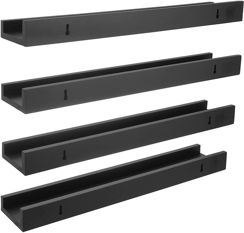 Kiera Grace Edge Wood Floating Shelves - 23", Black, 4Pack - Wall-Mounted Picture Frame Shelves for Home, Room, Office - Image 2