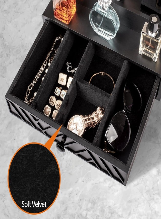 Cokritsm 5-Tier Wooden Cologne Organizer with Hidden Drawer & Soft Velvet Lined Interior - Display Storage Box for Bedroom & Bathroom Vanity, Cologne Display Stand with Ornamental Pattern Black - Image 3