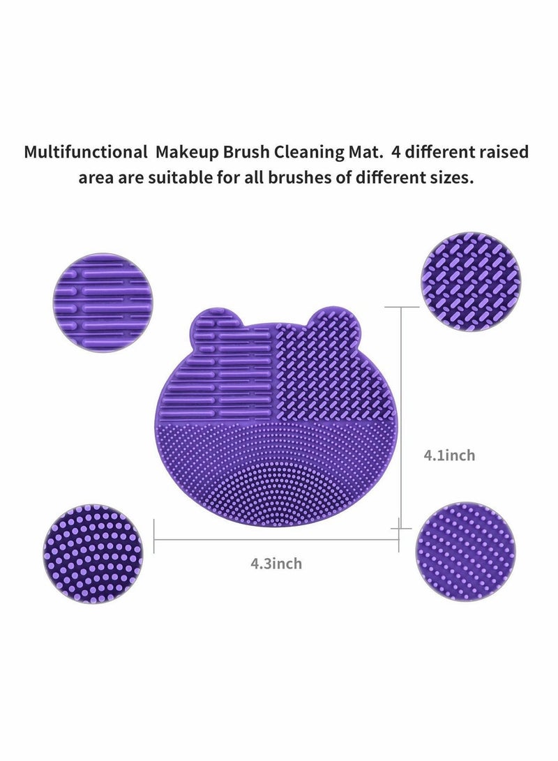 Excefore Silicon Makeup Brush Cleaning Mat with Holder for Storage Air Dry Brushes Bear Shaped Cosmetic Brush Cleaner Pad+Makeup Brush Dry Cleaned Quick Color Removal Sponge Scrubber Tool(Purple)  - Image 3