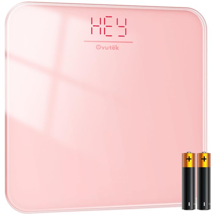 BATHROOM SCALE FOR BODY WEIGHT HIGHLY ACCURATE DIGITAL WEIGHING MACHINE FOR PEOPLE UPGRADED BATTERIES INCLUDED COMPACT SIZE LED DISPLAY HIGH STANDARDS STURDY TEMPERED GLASS 400LB PINK